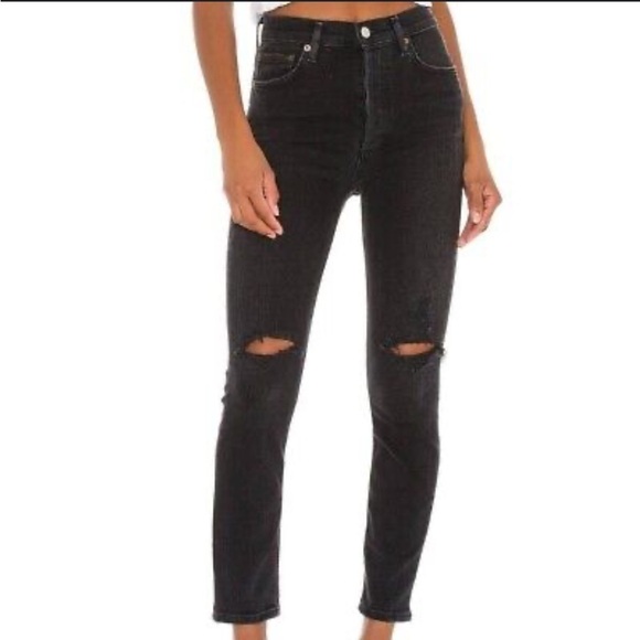 Agolde Nico High Rise Slim Fit Jeans Cassette Black size 30 - Picture 1 of 6